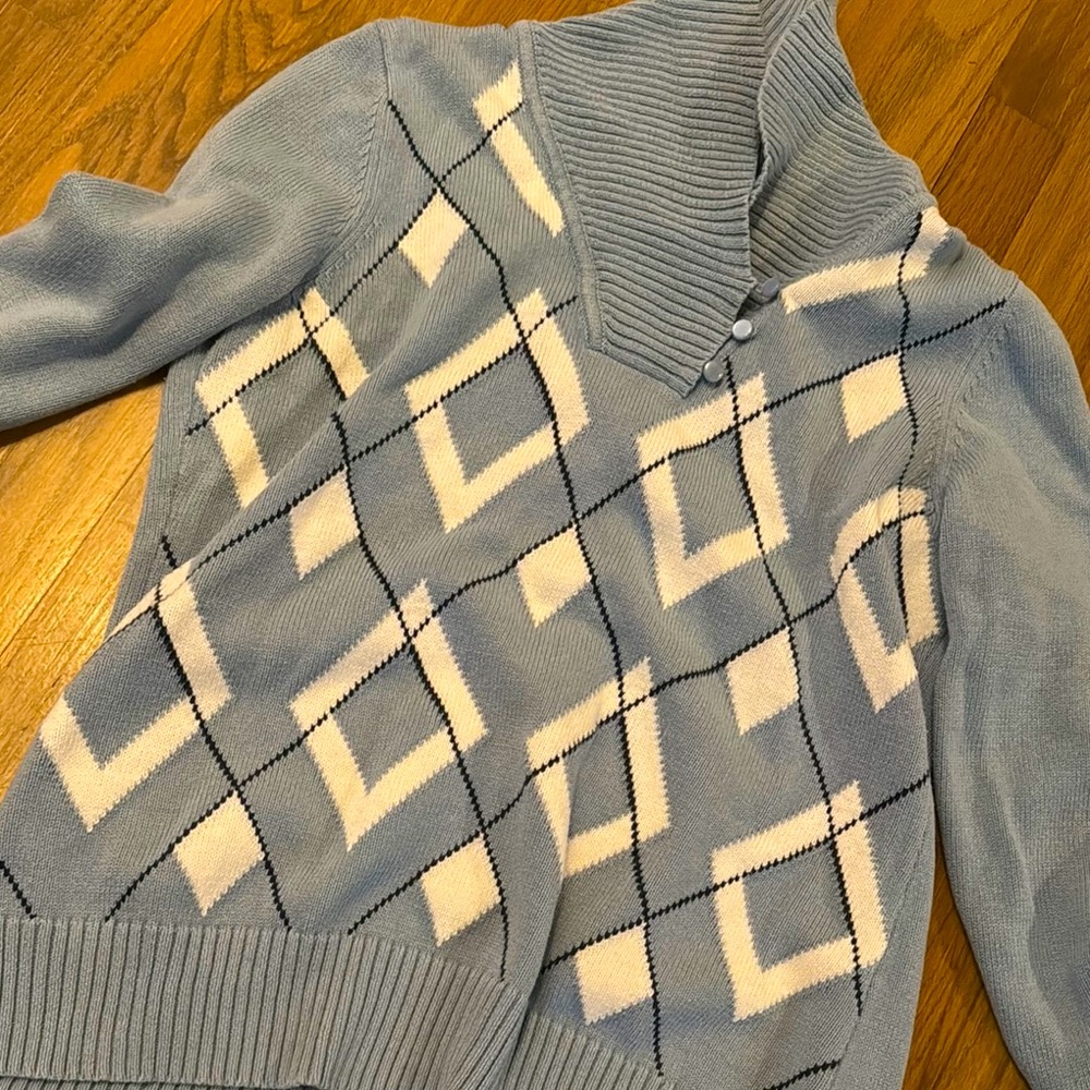 Argyle Pattern Sweater L | Light Blue Sweater L | Designer Sweater L